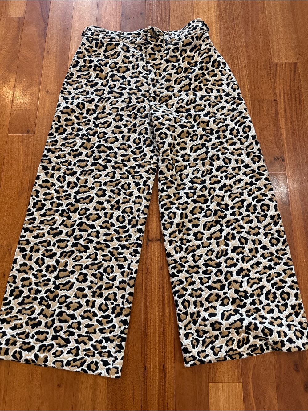 Maeve Leopard-Print Wide-Leg Trousers in Beige, Black & White
